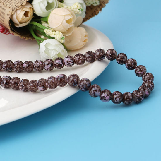 Image de Glass Beads Round Brown About 8mm Dia, Hole: Approx 1.2mm, 75cm(29 4/8") long, 2 Strands (Approx 105 PCs/Strand)