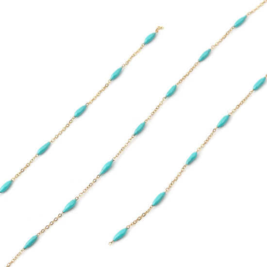 Image de 1 M Chaîne Maille Forçat Accessoires pour la Fabrication de Bijoux Faits à la Main en Acier Inoxydable Marquise Doré Cyan Émail 9x2mm 