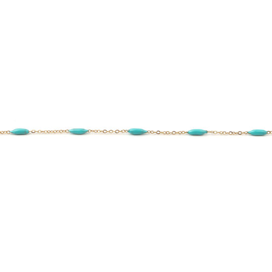 Image de 1 M Chaîne Maille Forçat Accessoires pour la Fabrication de Bijoux Faits à la Main en Acier Inoxydable Marquise Doré Cyan Émail 9x2mm 