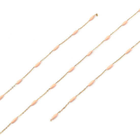 Image de 1 M Chaîne Maille Forçat Accessoires pour la Fabrication de Bijoux Faits à la Main en Acier Inoxydable Marquise Doré Orange Clair Émail 9x2mm 