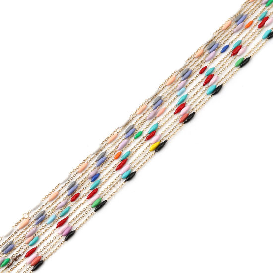 Image de 1 M Chaîne Maille Forçat Accessoires pour la Fabrication de Bijoux Faits à la Main en Acier Inoxydable Marquise Doré Orange Clair Émail 9x2mm 