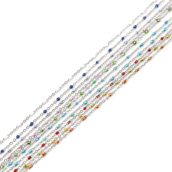 Image de 1 M Chaîne Maille Forçat Accessoires pour la Fabrication de Bijoux Faits à la Main en Acier Inoxydable Argent Mat Jaune Paillettes 5x2mm 