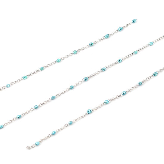 Image de 1 M Chaîne Maille Forçat Accessoires pour la Fabrication de Bijoux Faits à la Main en Acier Inoxydable Argent Mat Cyan Paillettes 5x2mm 