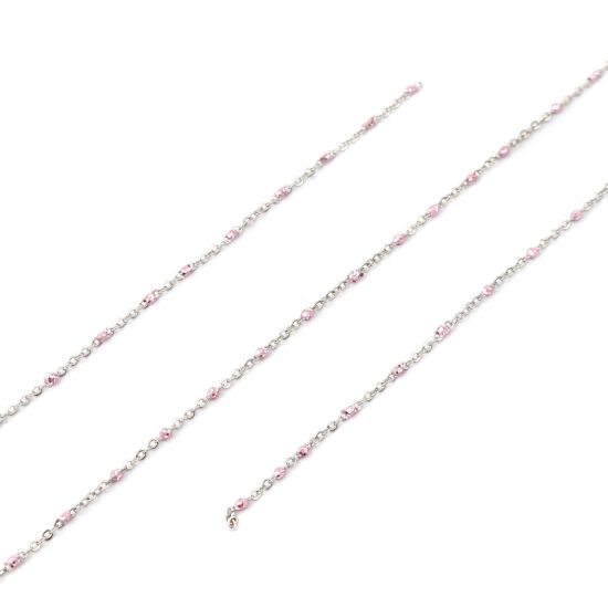 Image de 1 M Chaîne Maille Forçat Accessoires pour la Fabrication de Bijoux Faits à la Main en Acier Inoxydable Argent Mat Rose Paillettes 5x2mm 