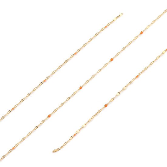 ステンレス鋼 小豆チェーン あづきチェーン 楕円形 金メッキ オレンジ色 エナメル 3x2mm、 1 メートル の画像
