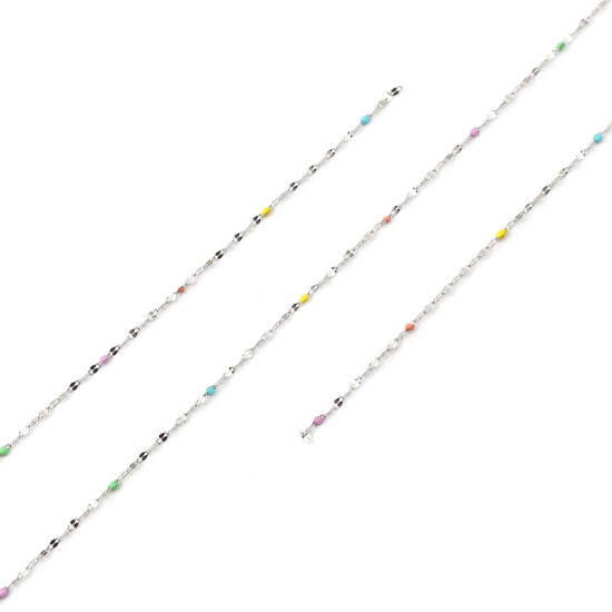 Image de 1 M Chaîne Maille Forçat Accessoires pour la Fabrication de Bijoux Faits à la Main en Acier Inoxydable Ovale Argent Mat Multicolore Émail 3x2mm 
