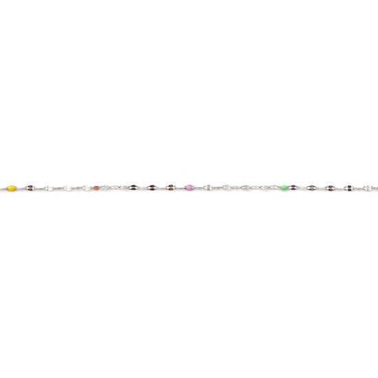 Image de 1 M Chaîne Maille Forçat Accessoires pour la Fabrication de Bijoux Faits à la Main en Acier Inoxydable Ovale Argent Mat Multicolore Émail 3x2mm 