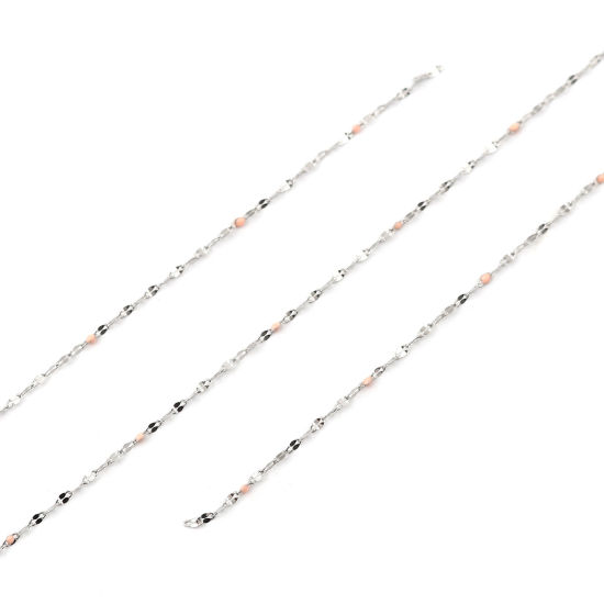 Image de 1 M Chaîne Maille Forçat Accessoires pour la Fabrication de Bijoux Faits à la Main en Acier Inoxydable Ovale Argent Mat Orange Clair Émail 3x2mm 