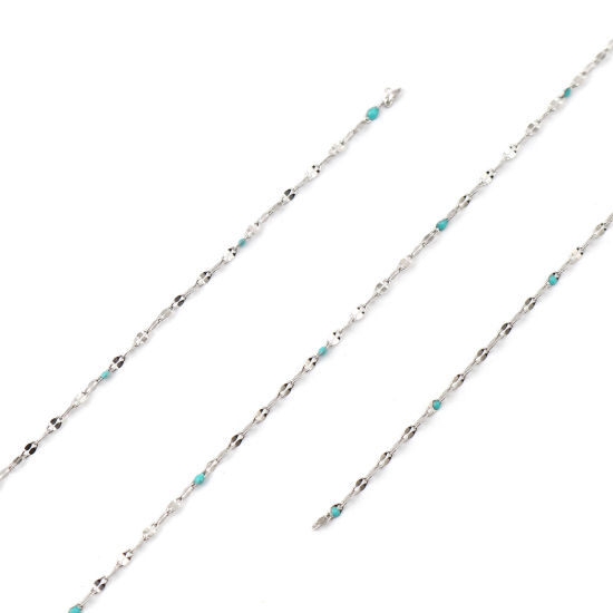 Image de 1 M Chaîne Maille Forçat Accessoires pour la Fabrication de Bijoux Faits à la Main en Acier Inoxydable Ovale Argent Mat Cyan Émail 3x2mm 