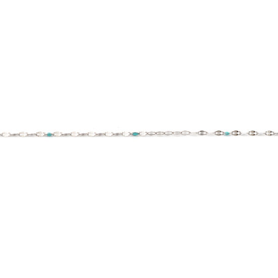 Image de 1 M Chaîne Maille Forçat Accessoires pour la Fabrication de Bijoux Faits à la Main en Acier Inoxydable Ovale Argent Mat Cyan Émail 3x2mm 