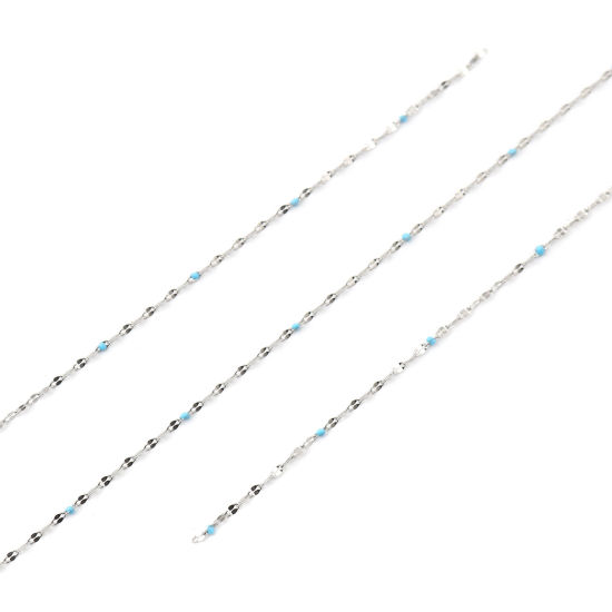 Image de 1 M Chaîne Maille Forçat Accessoires pour la Fabrication de Bijoux Faits à la Main en Acier Inoxydable Ovale Argent Mat Bleu Clair Émail 3x2mm 