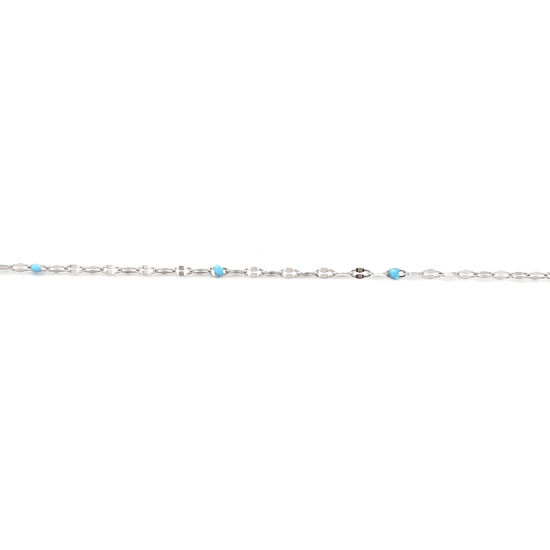 Image de 1 M Chaîne Maille Forçat Accessoires pour la Fabrication de Bijoux Faits à la Main en Acier Inoxydable Ovale Argent Mat Bleu Clair Émail 3x2mm 