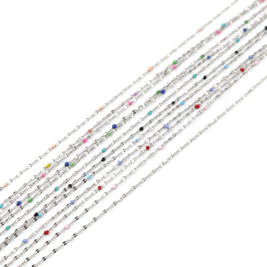 Image de 1 M Chaîne Maille Forçat Accessoires pour la Fabrication de Bijoux Faits à la Main en Acier Inoxydable Ovale Argent Mat Bleu Clair Émail 3x2mm 