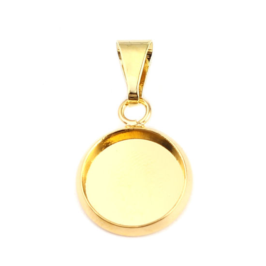 Picture of 5 PCs Brass Cabochon Settings Charm Pendant Findings Round Disc Gold Plated (Fits 12mm Dia.) 25mm x 14mm