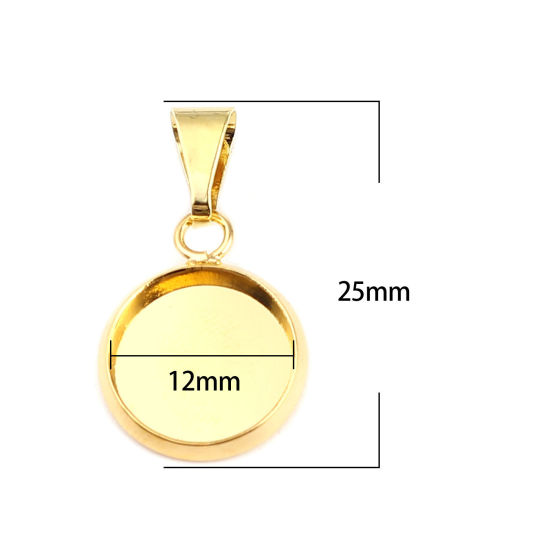 Picture of 5 PCs Brass Cabochon Settings Charm Pendant Findings Round Disc Gold Plated (Fits 12mm Dia.) 25mm x 14mm