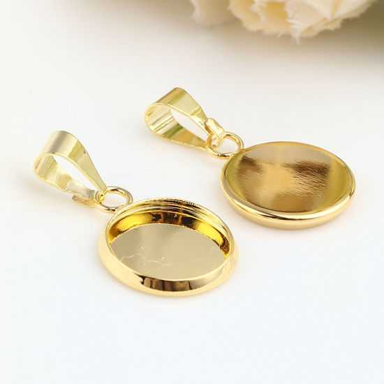 Picture of 5 PCs Brass Cabochon Settings Charm Pendant Findings Round Disc Gold Plated (Fits 12mm Dia.) 25mm x 14mm
