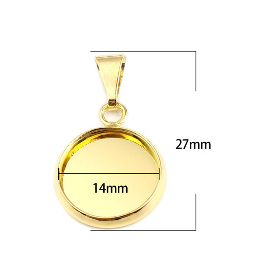 Picture of 5 PCs Brass Cabochon Settings Charm Pendant Findings Round Disc Gold Plated (Fits 14mm Dia.) 27mm x 16mm