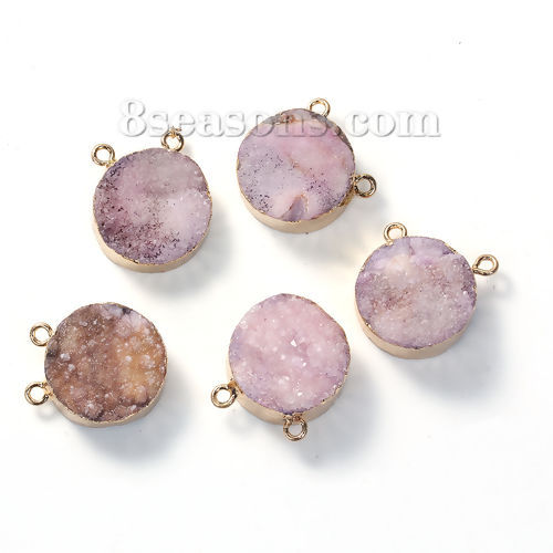 Image de (Classement B) Druzy Naturel Connecteur de Bijoux en Agate Forme Rond Mauve Doré 20mm x 13mm, 1 Pièce