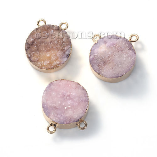 Image de (Classement B) Druzy Naturel Connecteur de Bijoux en Agate Forme Rond Mauve Doré 20mm x 13mm, 1 Pièce