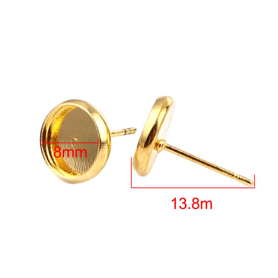 Iron Based Alloy Cabochon Settings Ear Post Stud Earrings Findings Round Gold Plated (Fit 8mm Dia.) 10mm Dia., Post/ Wire Size: (21 gauge), 30 PCs の画像