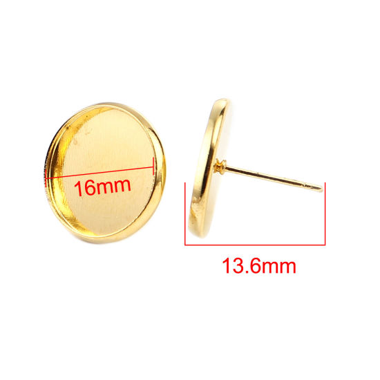 Iron Based Alloy Cabochon Settings Ear Post Stud Earrings Findings Round Gold Plated (Fit 16mm Dia.) 18mm Dia., Post/ Wire Size: (21 gauge), 30 PCs の画像