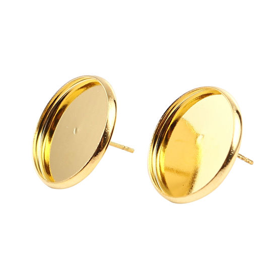 Iron Based Alloy Cabochon Settings Ear Post Stud Earrings Findings Round Gold Plated (Fit 18mm Dia.) 20mm Dia., Post/ Wire Size: (21 gauge), 30 PCs の画像