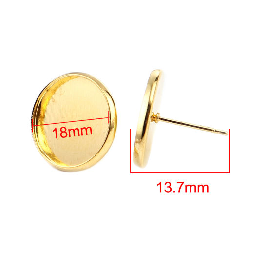 Iron Based Alloy Cabochon Settings Ear Post Stud Earrings Findings Round Gold Plated (Fit 18mm Dia.) 20mm Dia., Post/ Wire Size: (21 gauge), 30 PCs の画像
