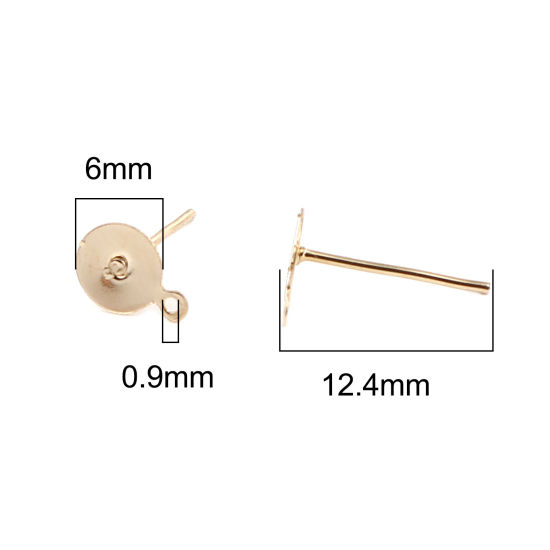 Image de Iron Based Alloy Ear Post Stud Earrings Findings Round KC Gold Plated W/ Loop Cabochon Settings (Fits 6mm Dia.) 8mm x 6mm, Post/ Wire Size: (21 gauge), 500 PCs