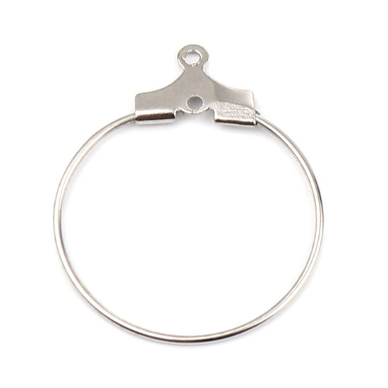 Image de Iron Based Alloy Hoop Earrings Findings Circle Ring Silver Tone 25mm x 20mm, Post/ Wire Size: (21 gauge), 50 PCs