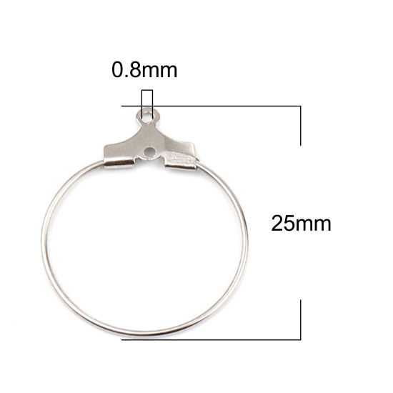 Image de Iron Based Alloy Hoop Earrings Findings Circle Ring Silver Tone 25mm x 20mm, Post/ Wire Size: (21 gauge), 50 PCs