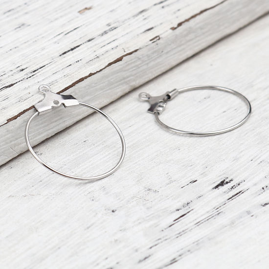 Image de Iron Based Alloy Hoop Earrings Findings Circle Ring Silver Tone 25mm x 20mm, Post/ Wire Size: (21 gauge), 50 PCs