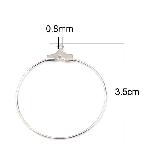 Image de Iron Based Alloy Hoop Earrings Findings Circle Ring Silver Tone 35mm x 31mm, Post/ Wire Size: (21 gauge), 30 PCs