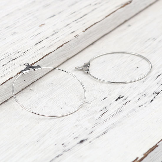 Image de Iron Based Alloy Hoop Earrings Findings Circle Ring Silver Tone 35mm x 31mm, Post/ Wire Size: (21 gauge), 30 PCs