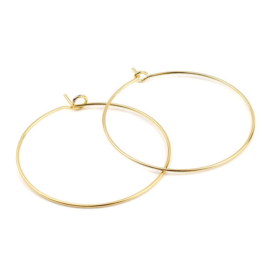 Picture of Iron Based Alloy Hoop Earrings Findings Circle Ring Gold Plated 38mm x 35mm, Post/ Wire Size: (21 gauge), 50 PCs