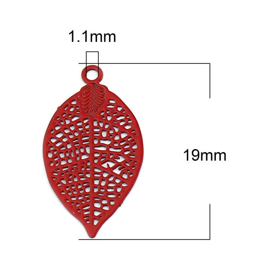 Immagine di Ottone Filigree Stamping Charms Rosso Foglia 19mm x 10mm, 50 Pz