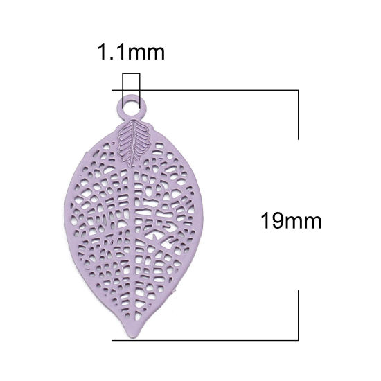 Immagine di Ottone Filigree Stamping Charms Colore Viola Foglia 19mm x 10mm, 50 Pz
