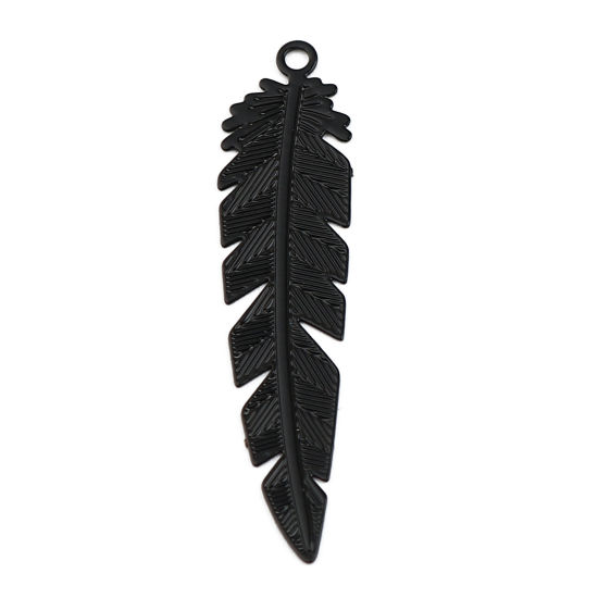 Image de Breloques Estampe en Filigrane en Laiton Plume Noir 35mm x 8mm, 30 Pcs