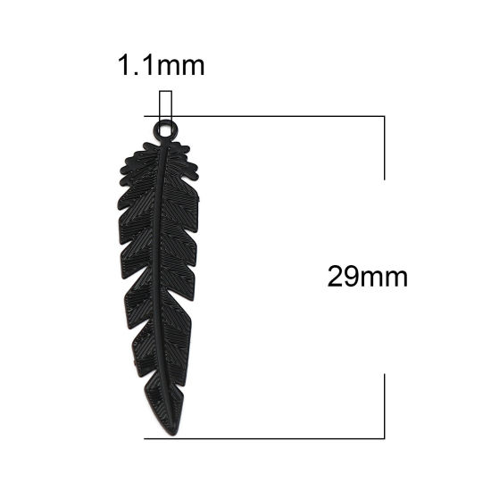 Image de Breloques Estampe en Filigrane en Laiton Plume Noir 35mm x 8mm, 30 Pcs