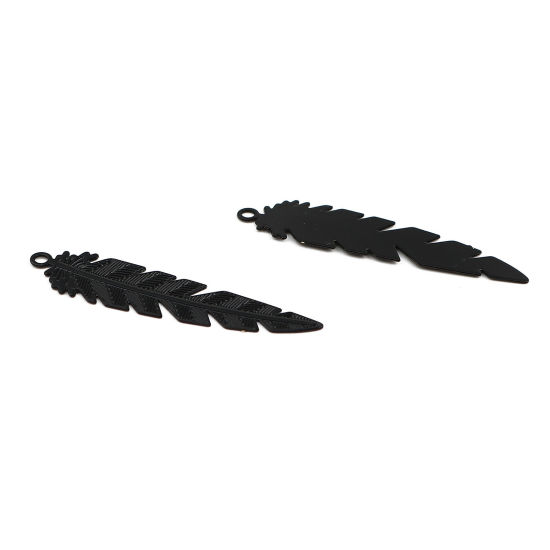 Image de Breloques Estampe en Filigrane en Laiton Plume Noir 35mm x 8mm, 30 Pcs