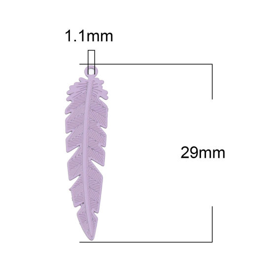 Image de Breloques Estampe en Filigrane en Laiton Plume Violet 35mm x 8mm, 30 Pcs