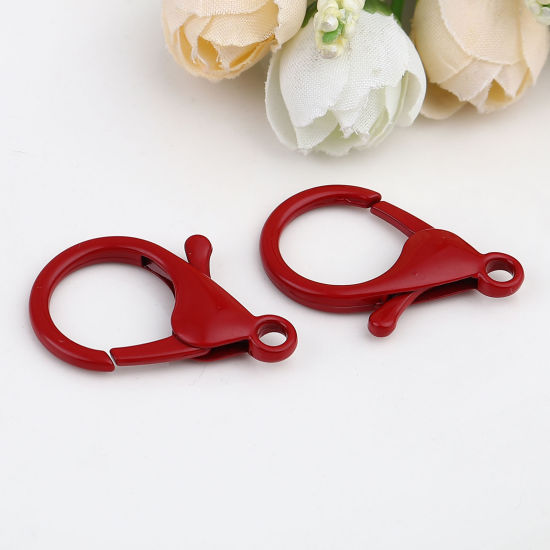 合金 アクセサリーパーツ 金具 カニカン 深紅色 35mm x 23mm、 10 個 の画像