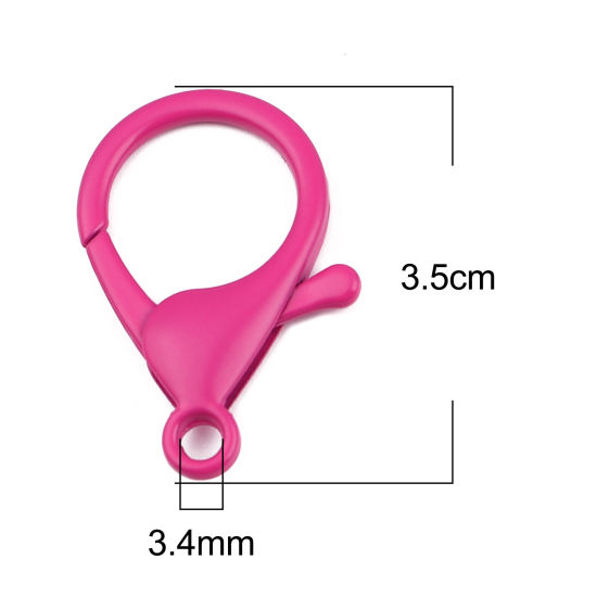 合金 アクセサリーパーツ 金具 カニカン フクシア色 35mm x 23mm、 10 個 の画像