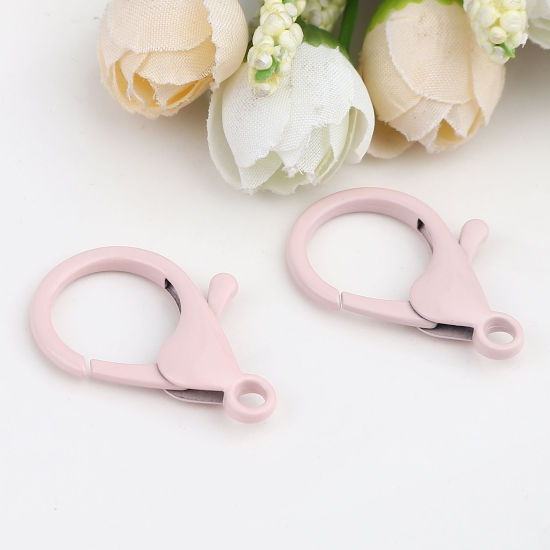 合金 アクセサリーパーツ 金具 カニカン 薄ピンク 35mm x 23mm、 10 個 の画像