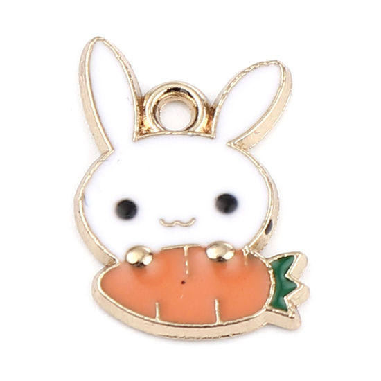 Picture of Zinc Based Alloy Charms Carrot Gold Plated White & Orange Rabbit Enamel 15mm x 11mm, 20 PCs