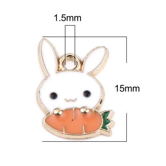 Picture of Zinc Based Alloy Charms Carrot Gold Plated White & Orange Rabbit Enamel 15mm x 11mm, 20 PCs