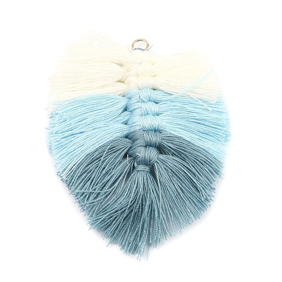 Image de Pendentifs Franges en Polyester Feuille Bleu Clair Franges 90mm x 65mm, 2 Pcs