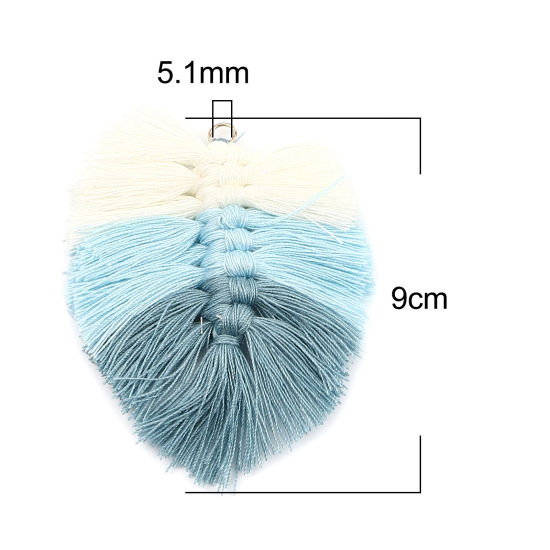 Image de Pendentifs Franges en Polyester Feuille Bleu Clair Franges 90mm x 65mm, 2 Pcs