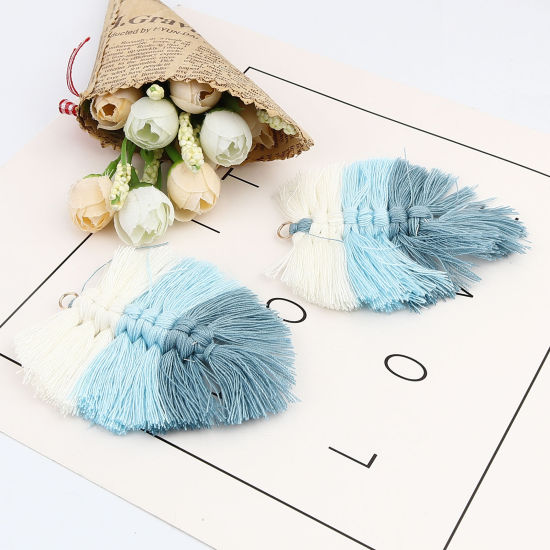 Image de Pendentifs Franges en Polyester Feuille Bleu Clair Franges 90mm x 65mm, 2 Pcs