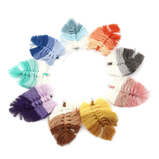 Image de Pendentifs Franges en Polyester Feuille Bleu Clair Franges 90mm x 65mm, 2 Pcs