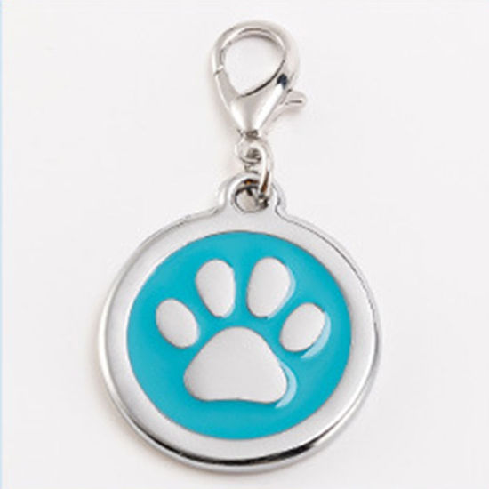Immagine di Zinc Based Alloy Pet Memorial Charms Round Disc Silver Tone Skyblue Paw Claw Enamel 25mm, 2 PCs